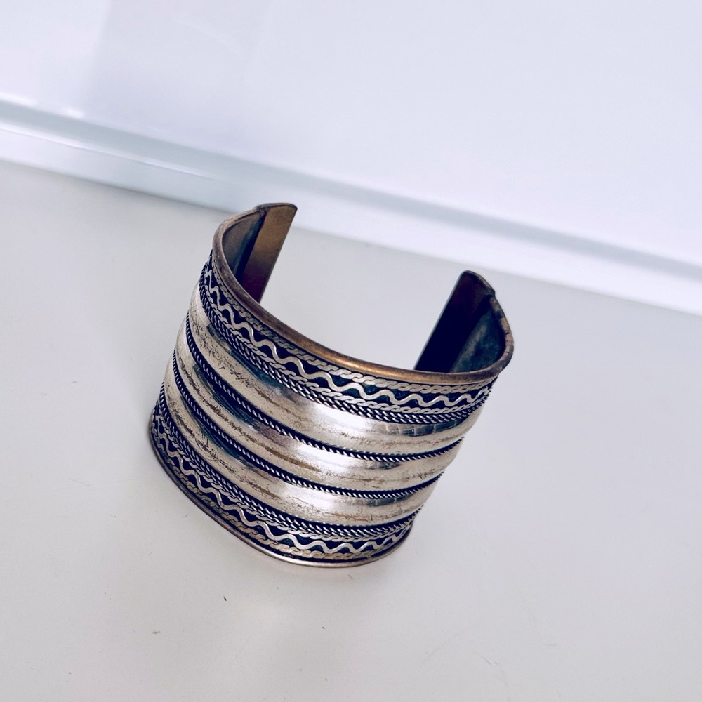 Vintage 3” Boho Silver-Toned Cuff Bracelet - Picture 2 of 14